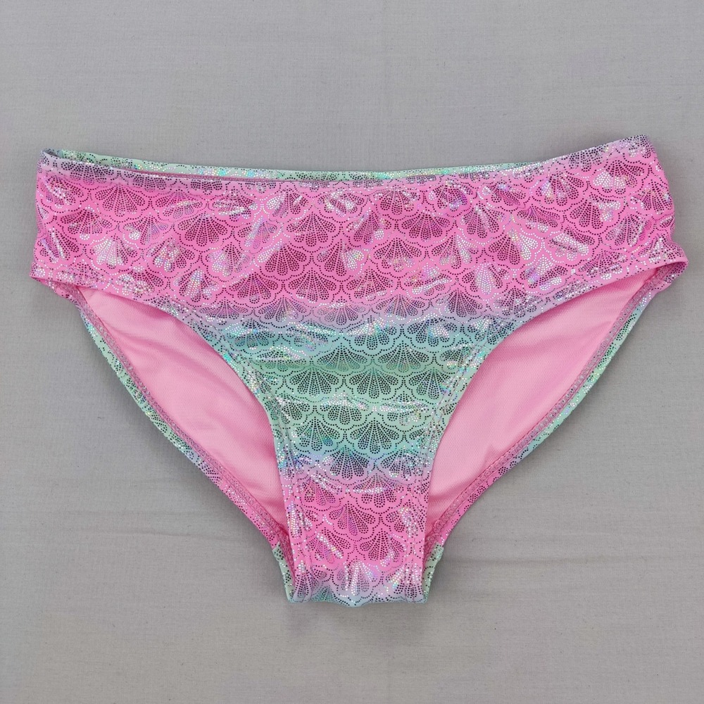 Kinnly Bikini Bottoms Womens 10/12 Pink Green Iridescent Shell Ombre Swimwear